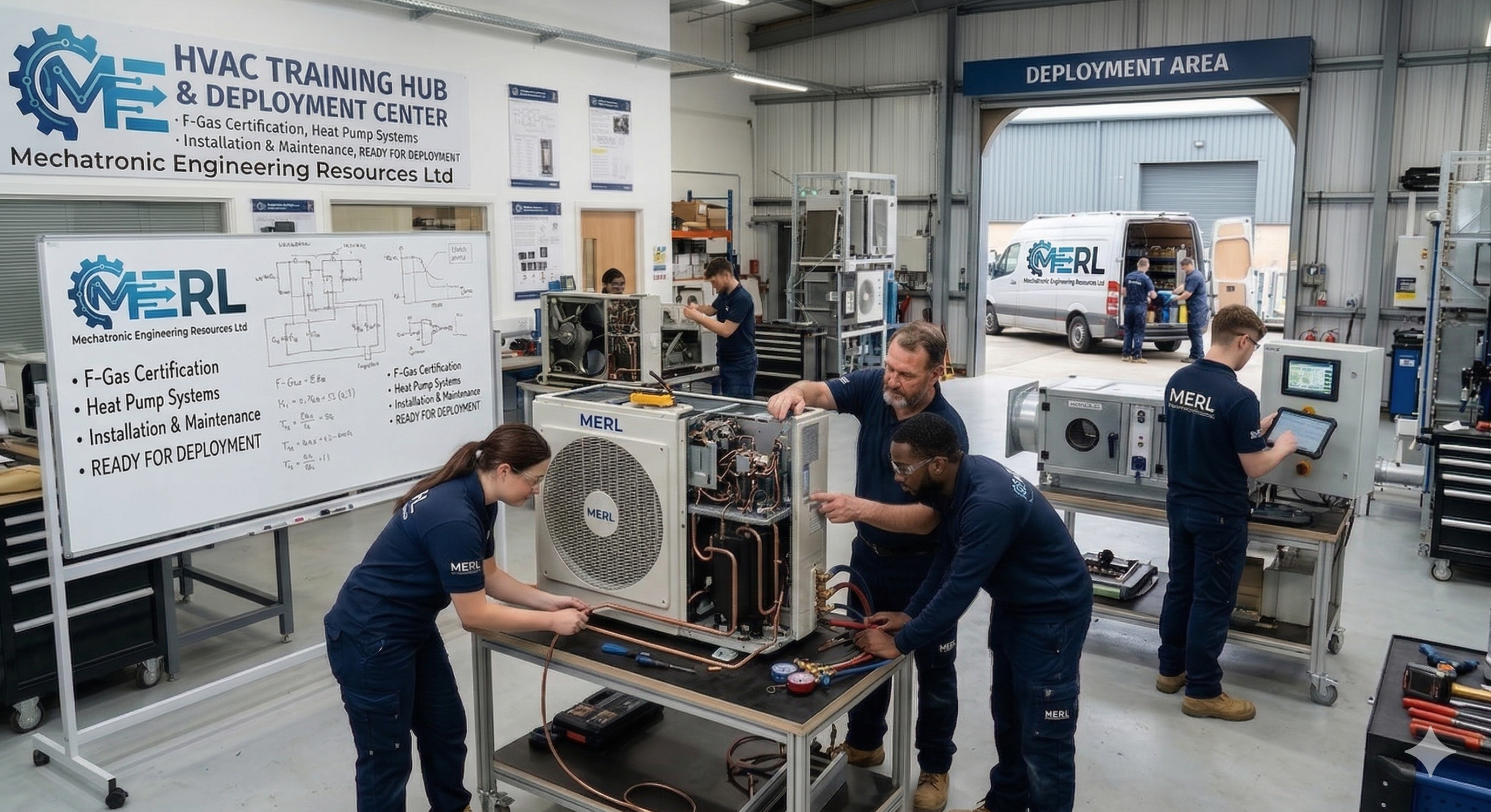 MERL HVAC Training Hub & Deployment Center — engineers training on precision HVAC equipment